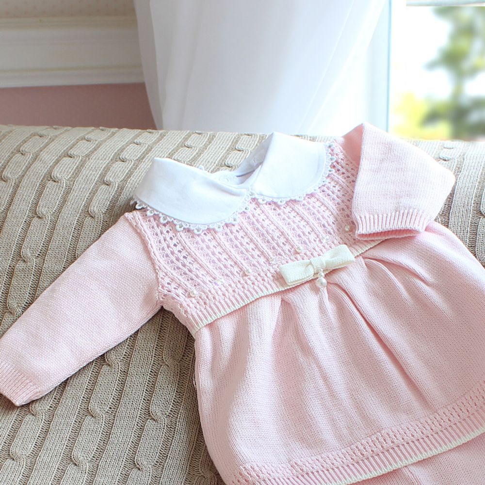 vestido tricot rosa bebe