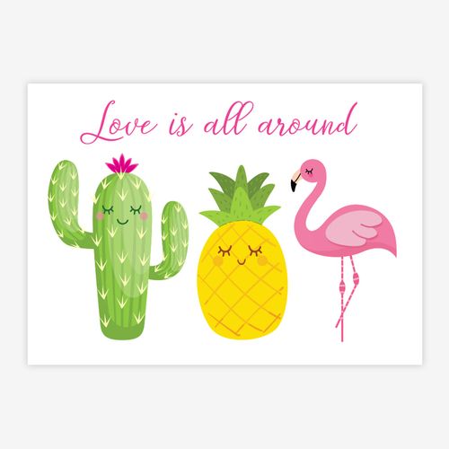 Quadro-Infantil-Tropical-Love-Is-All-Around-Rosa-1