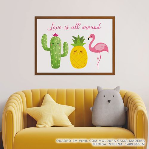 Quadro-Infantil-Tropical-Love-Is-All-Around-Rosa-2