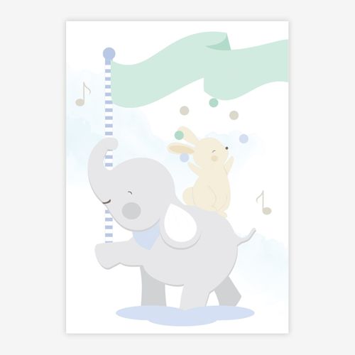 Quadro-Infantil-Elefante-e-Coelho-Malabarista-Azul-1