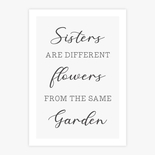 Quadro-Infantil-Frase-Sisters-Are-Different-Flowers-From-The-Same-Garden-Bege---Vertical-1