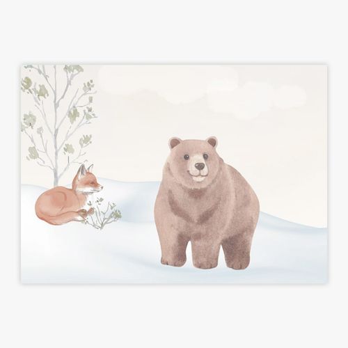 Quadro-Infantil-Urso-e-Raposa-na-Neve-1