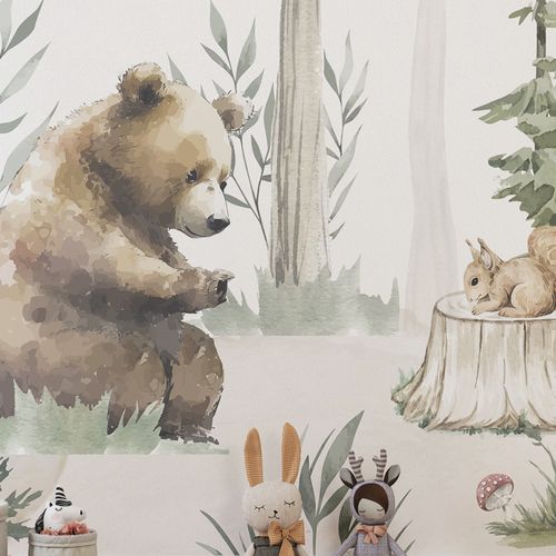 Papel-de-Parede-Infantil-Urso-na-Floresta-Verde---Mural-2